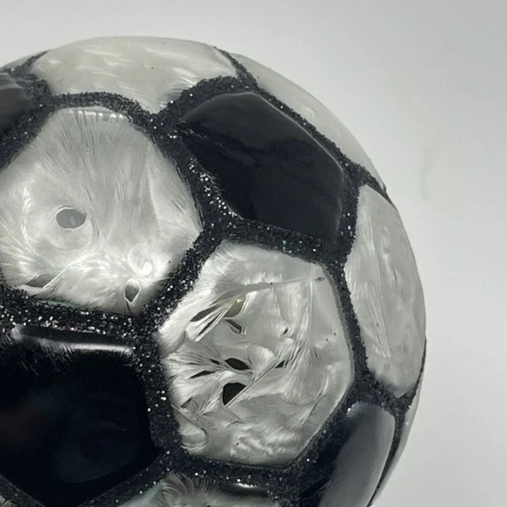 New Glass Christmas Ornament Soccer ball Black White‎ boys girls gift x-mas